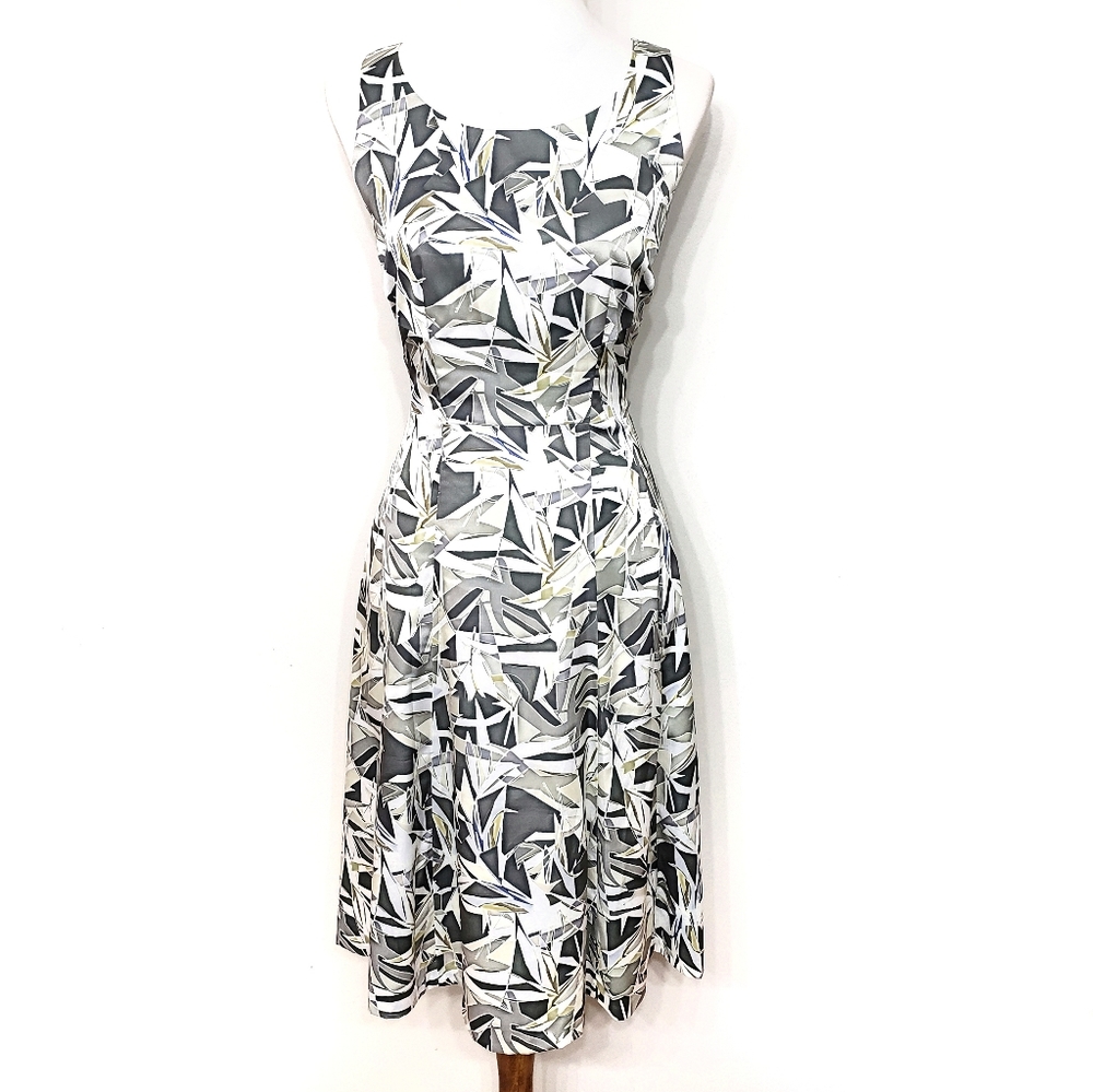 Lafayette 148 Gray Geometric Fit & Flare Dress